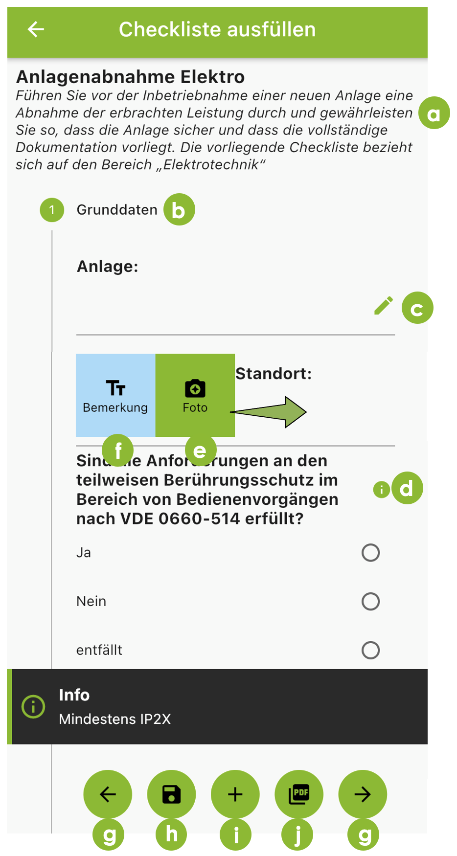 Check-it App Bedienungsanleitung: Weitere Funktionen Checkliste ausfüllen.